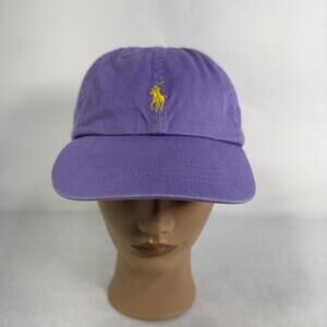 Vintage Polo Ralph Lauren Hat Cap Purple Yellow Pony Leather Strapback B5